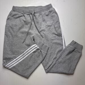Adidas Neo Joggers Men’s Large Slim Fit Gray White 3-Stripe Fleece Sweatpants